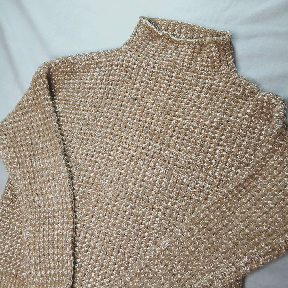 American Eagle AE Chunky Knit Sweater Wool Blend Mock Neck Beige Brown Womens XS